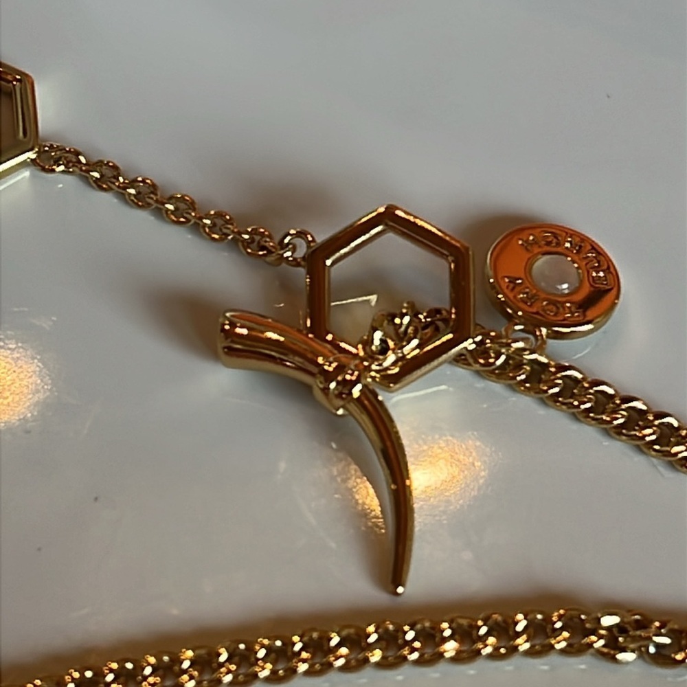 Tory Burch Gold and Blue Beaded Tassel Necklace - Picture 5 of 10